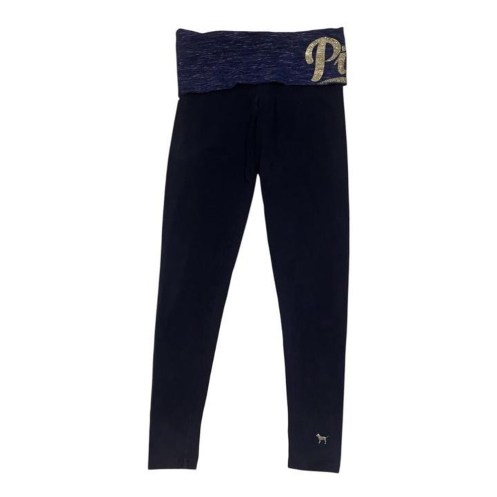 Victoria's Secret PINK 2014 black fold over leggings with gold bedazzled logo